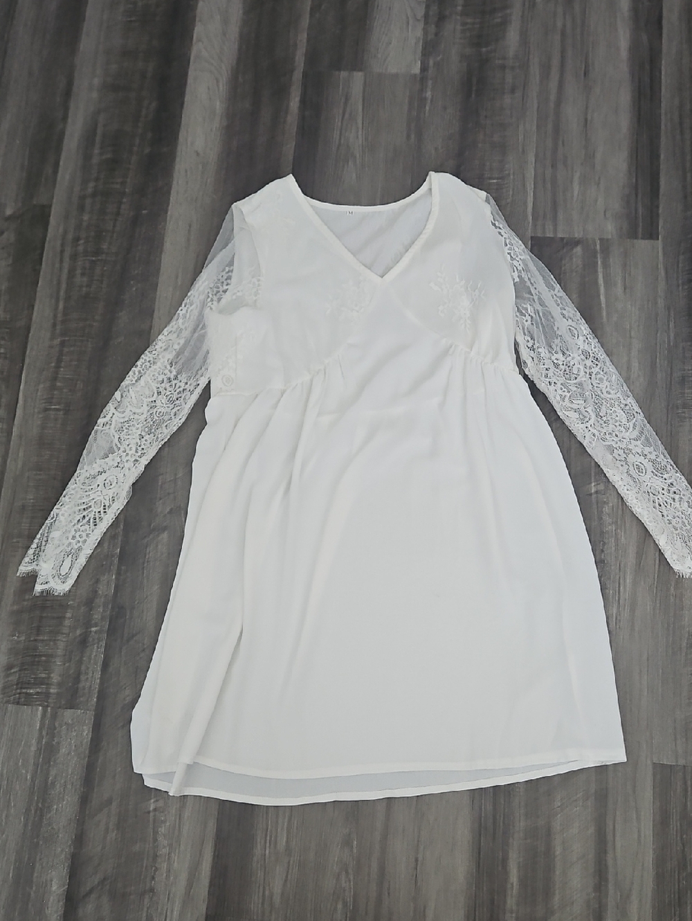 White Lace Sleeve V-Neck Women’s Dress